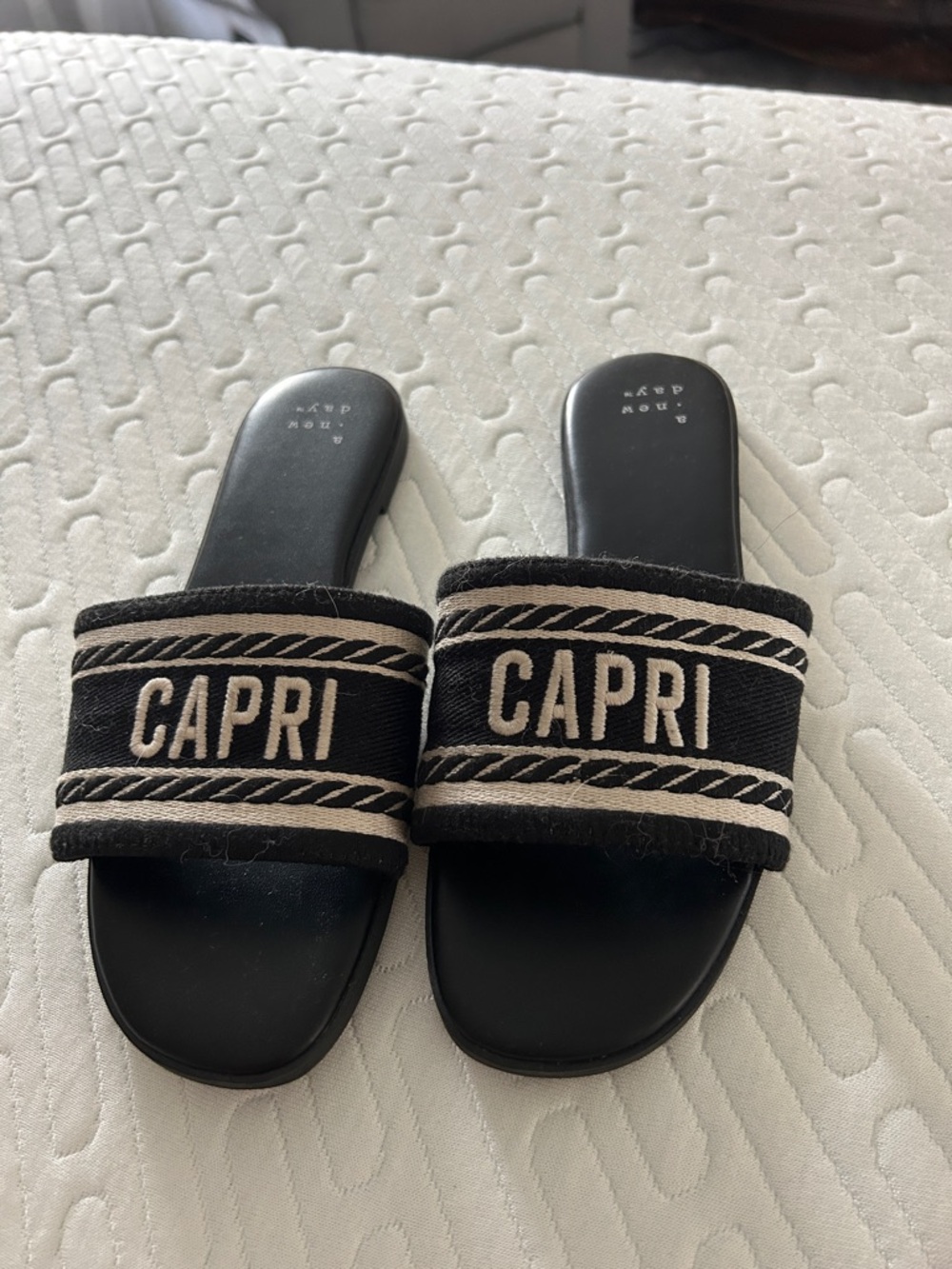 CAPRI Black Canvas Slide Sandals